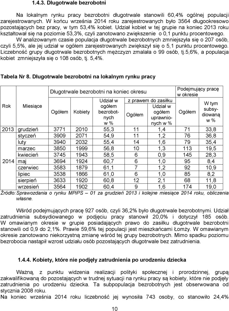 Udział kobiet w tej grupie na koniec 2013 roku kształtował się na poziomie 53,3%, czyli zanotowano zwiększenie o 0,1 punktu procentowego.