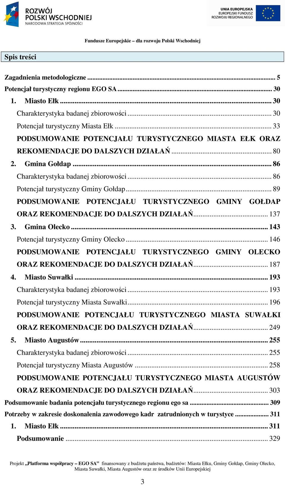 .. 89 PODSUMOWANIE POTENCJAŁU TURYSTYCZNEGO GMINY GOŁDAP ORAZ REKOMENDACJE DO DALSZYCH DZIAŁAŃ... 137 3. Gmina Olecko... 143 Potencjał turystyczny Gminy Olecko.