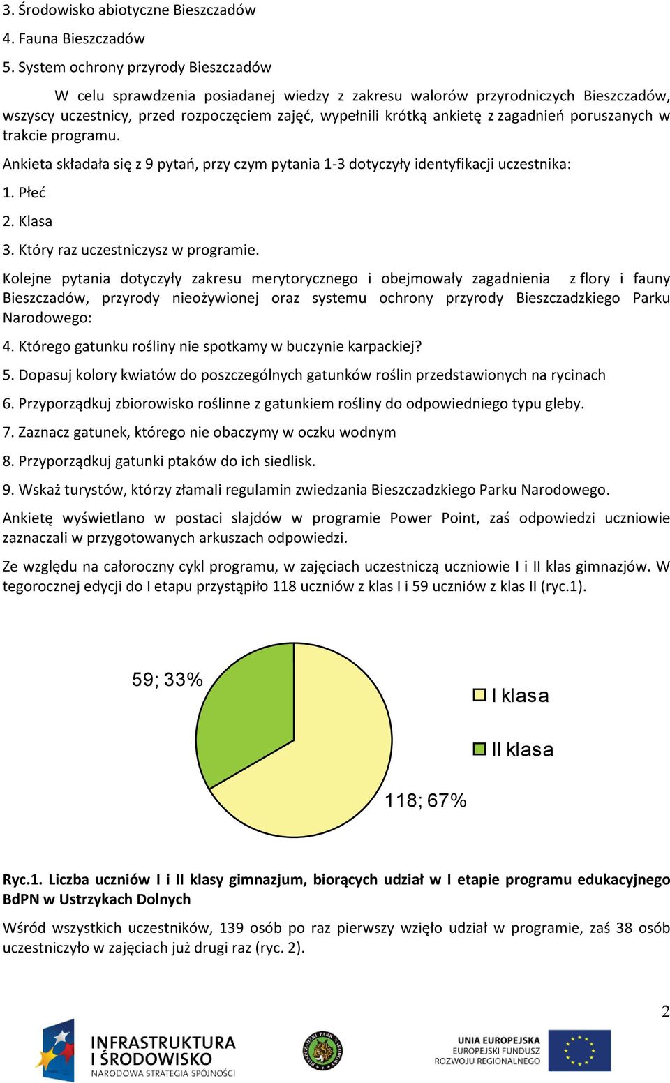 zagadnień poruszanych w trakcie programu. Ankieta składała się z 9 pytań, przy czym pytania 1-3 dotyczyły identyfikacji uczestnika: 1. Płeć 2. Klasa 3. Który raz uczestniczysz w programie.