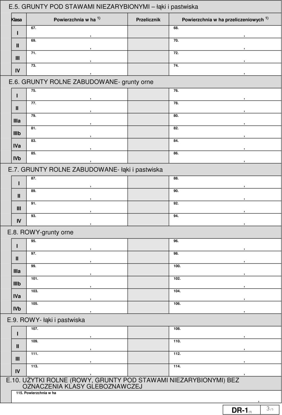 E.8. ROWY-grunty orne a b Va Vb 95. 97. 99. 101. 103. 105. E.9. ROWY- łąki i pastwiska V 107. 109. 111. 113. E.10. UŻYTK ROLNE (ROWY GRUNTY POD STAWAM NEZARYBONYM) BEZ OZNACZENA KLASY GLEBOZNAWCZEJ 115.