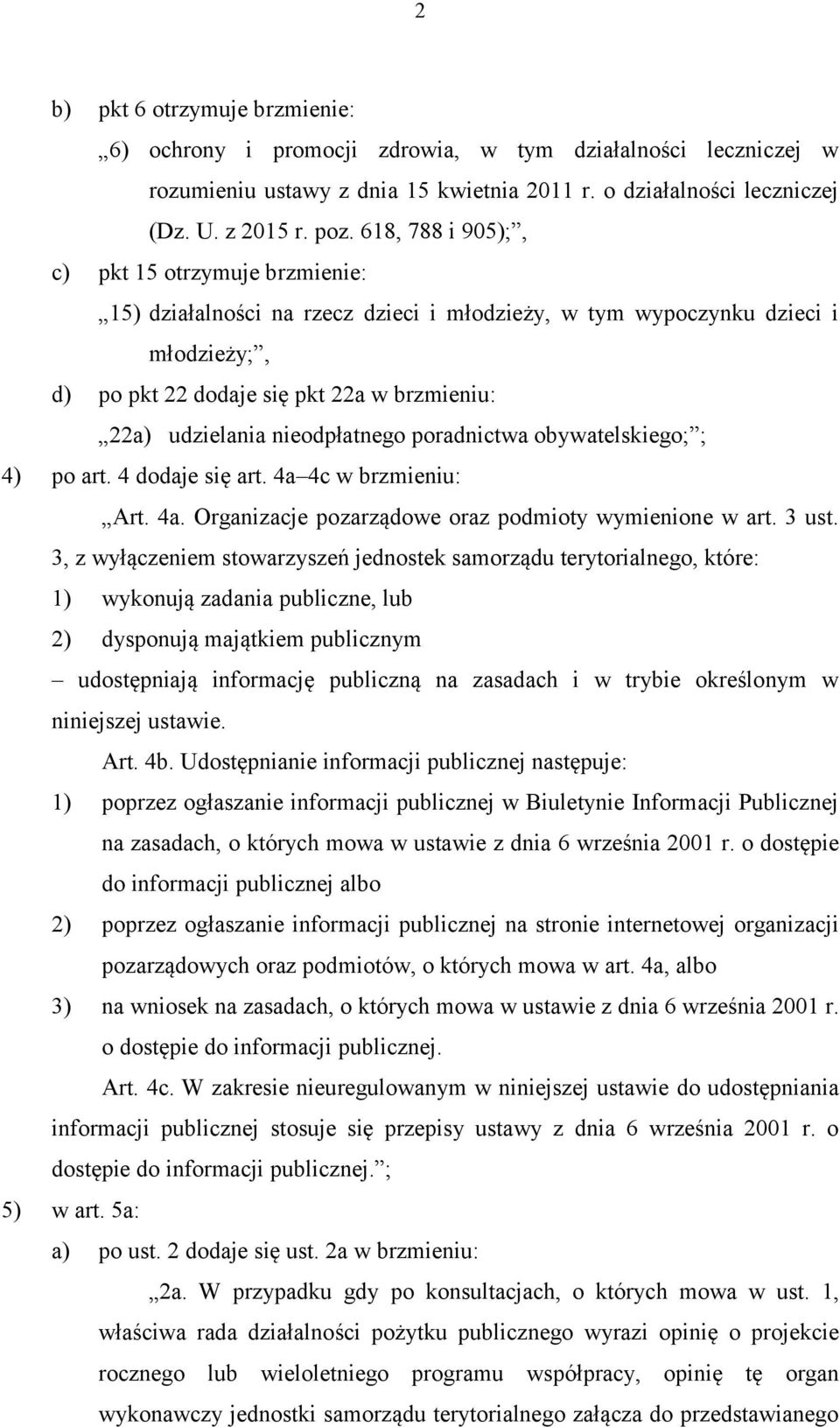 nieodpłatnego poradnictwa obywatelskiego; ; 4) po art. 4 dodaje się art. 4a 4c w brzmieniu: Art. 4a. Organizacje pozarządowe oraz podmioty wymienione w art. 3 ust.