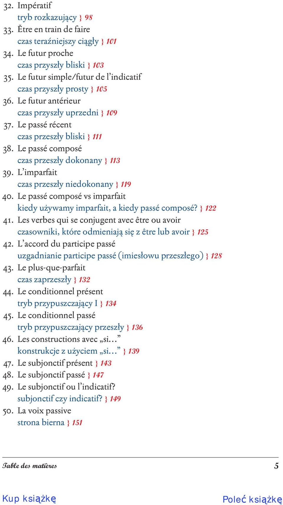 Le passé composé czas przeszły dokonany } 113 39. L imparfait czas przeszły niedokonany } 119 40. Le passé composé vs imparfait kiedy używamy imparfait, a kiedy passé composé? } 122 41.