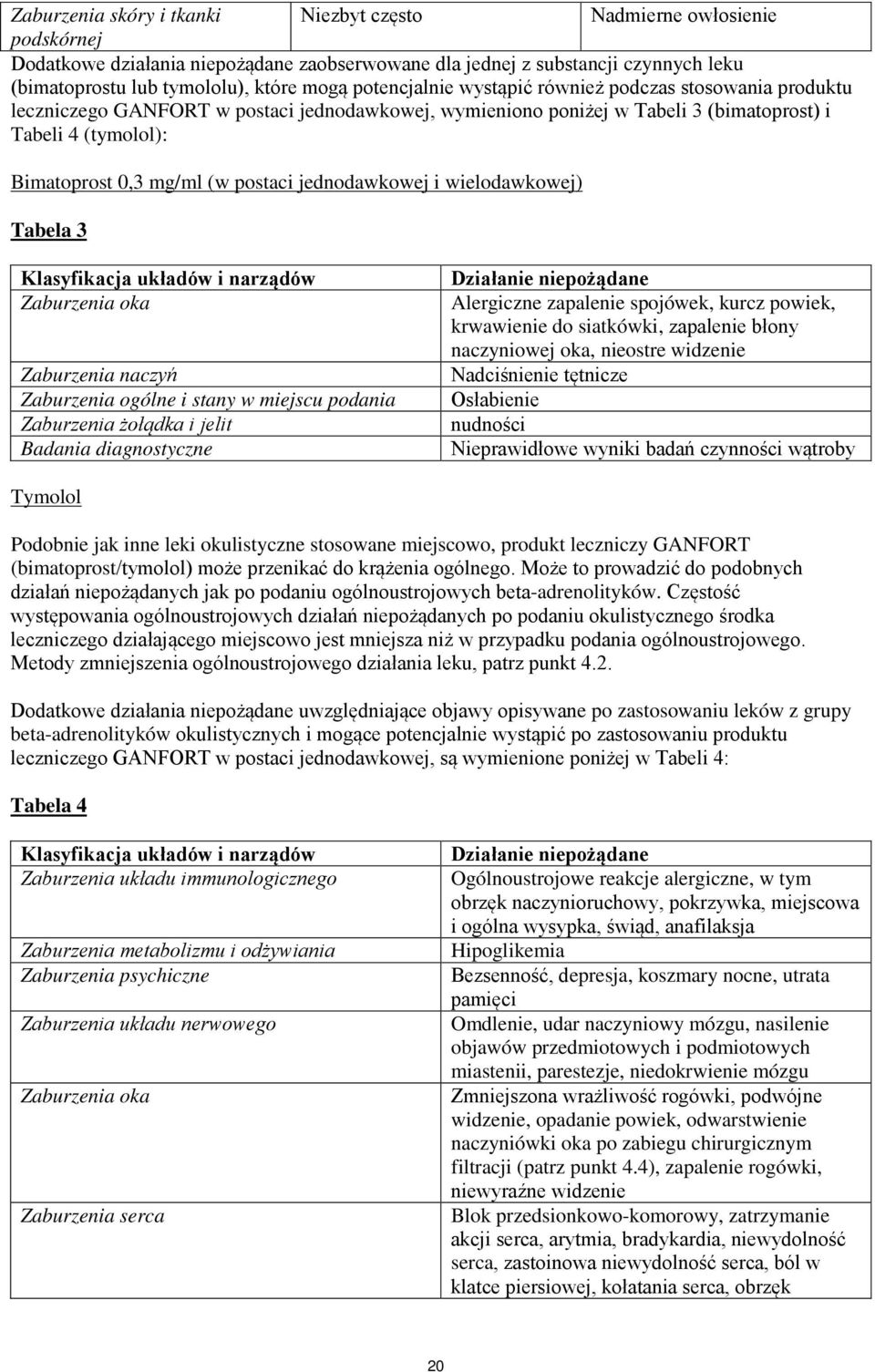 postaci jednodawkowej i wielodawkowej) Tabela 3 Klasyfikacja układów i narządów Zaburzenia oka Zaburzenia naczyń Zaburzenia ogólne i stany w miejscu podania Zaburzenia żołądka i jelit Badania