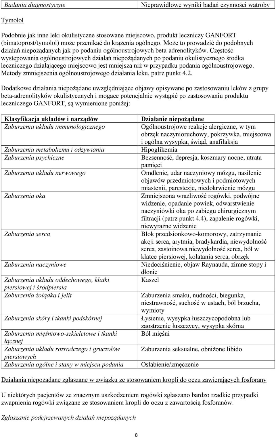 Częstość występowania ogólnoustrojowych działań niepożądanych po podaniu okulistycznego środka leczniczego działającego miejscowo jest mniejsza niż w przypadku podania ogólnoustrojowego.