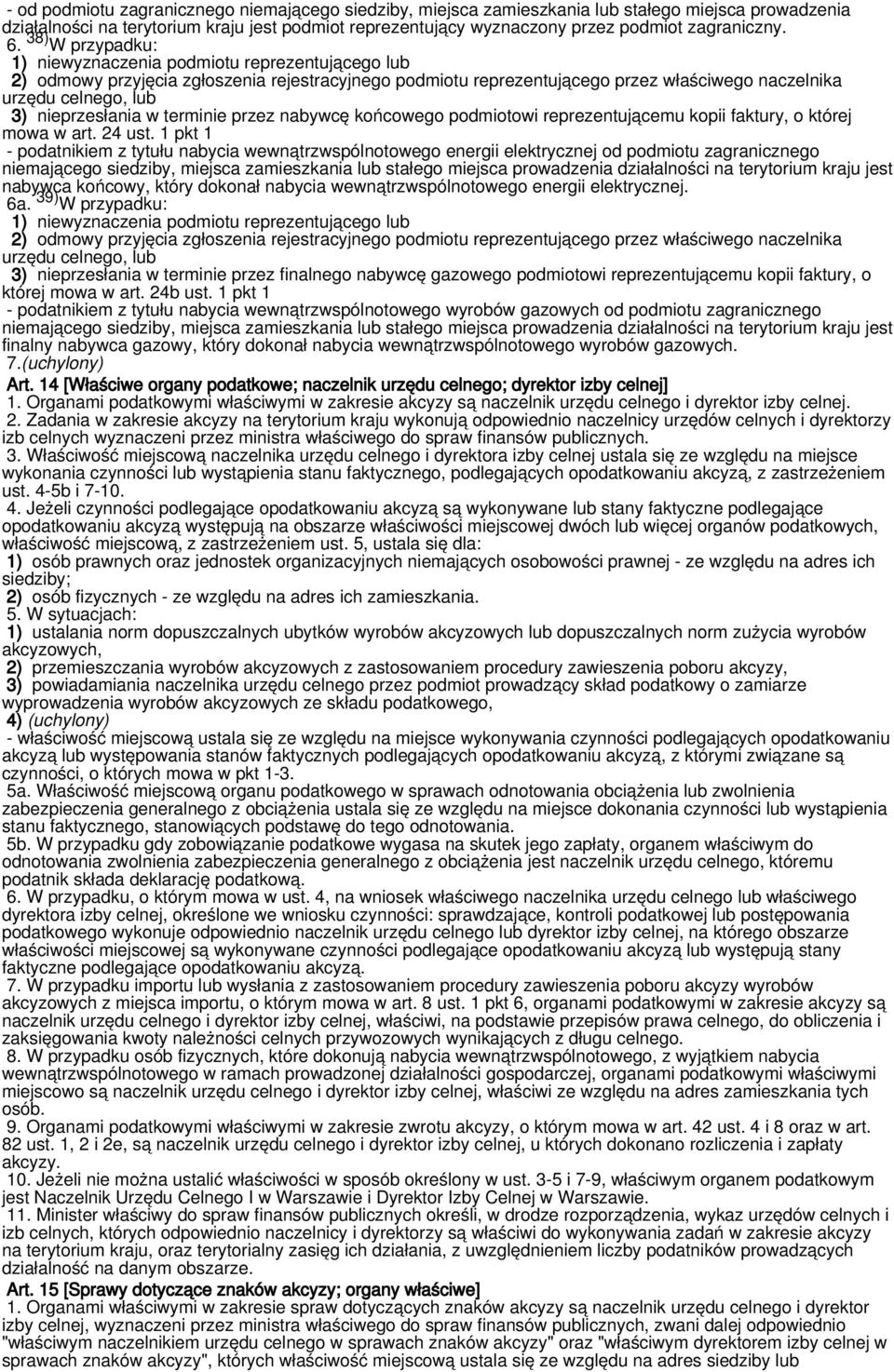 38) W przypadku: 1) niewyznaczenia podmiotu reprezentującego lub 2) odmowy przyjęcia zgłoszenia rejestracyjnego podmiotu reprezentującego przez właściwego naczelnika urzędu celnego, lub 3)