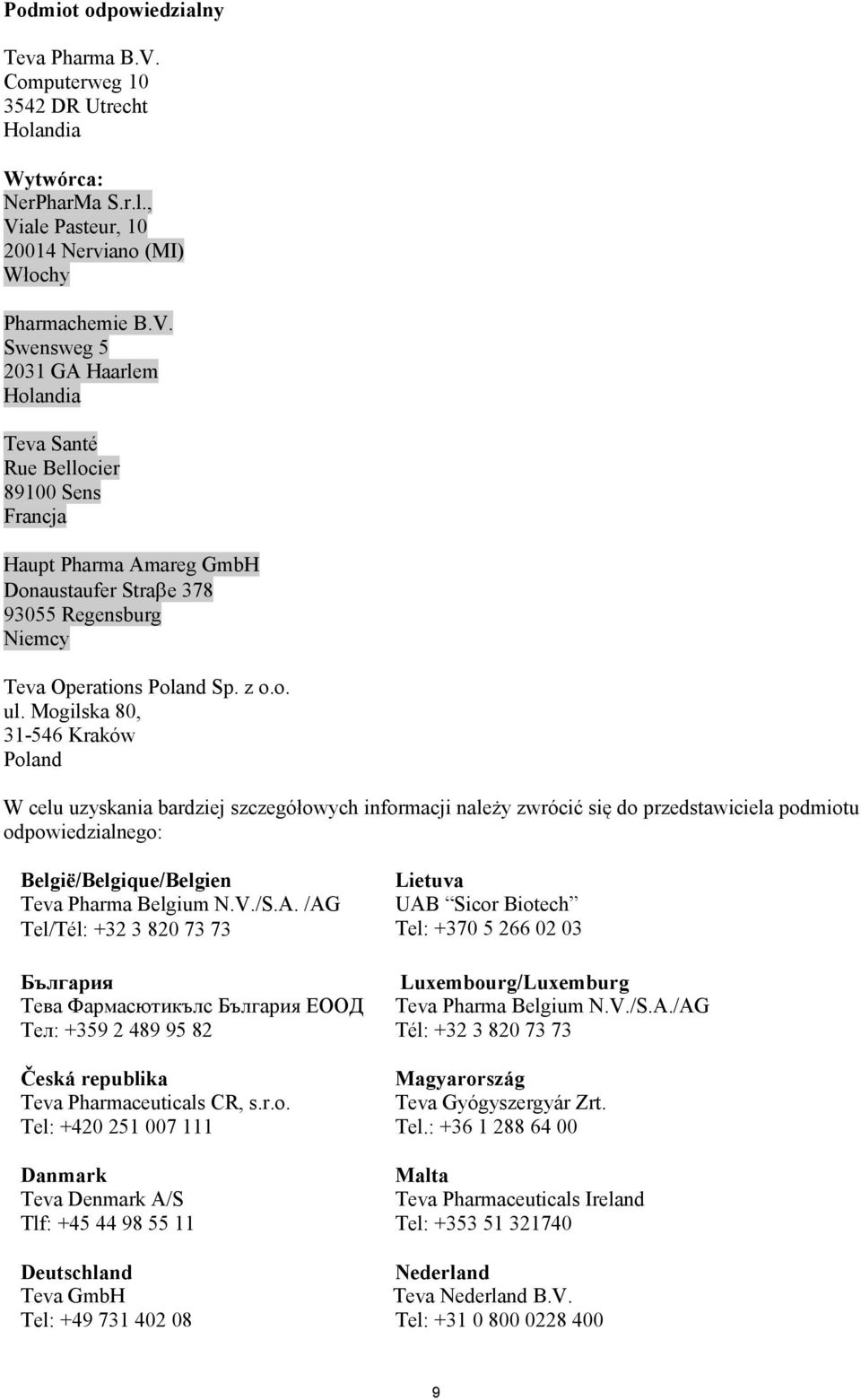 ale Pasteur, 10 20014 Nerviano (MI) Włochy Pharmachemie B.V.