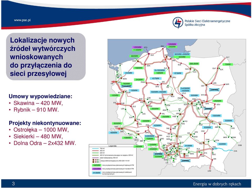 3 160MW 1200MW 910MW 750 kv 400 kv 220 kv VIE Legenda: 400 kv tymczasowo pracująca na napięciu 220 kv kabel stałoprądowy 450 kv PLC 244MW GLN POM MON HAG REC BCN 120MW EIS 480MW 830MW KRA 760MW