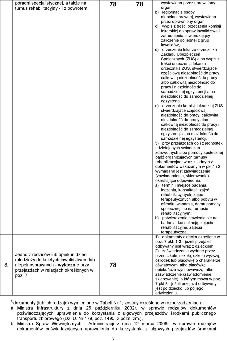 78 78 wystawiona przez uprawniony organ, b) legitymacja osoby niepełnosprawnej, wystawiona przez uprawniony organ, c) wypis z treści orzeczenia komisji lekarskiej do spraw inwalidztwa i zatrudnienia,