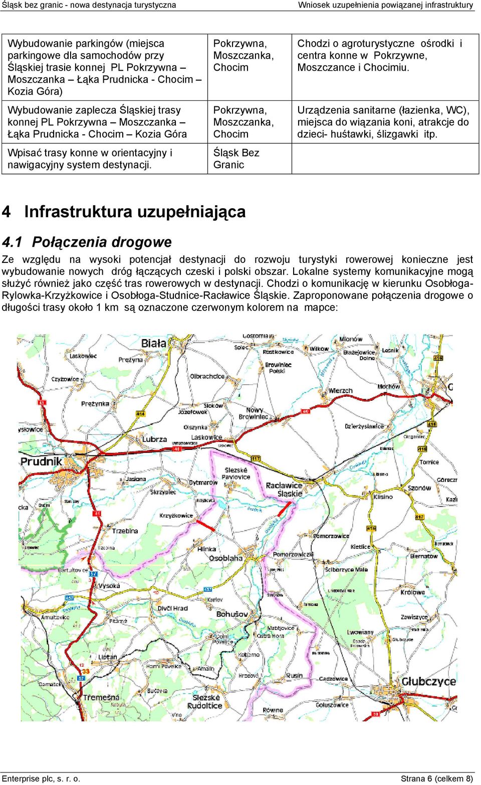 Urządzenia sanitarne (łazienka, WC), miejsca do wiązania koni, atrakcje do dzieci- huśtawki, ślizgawki itp. 4 Infrastruktura uzupełniająca 4.