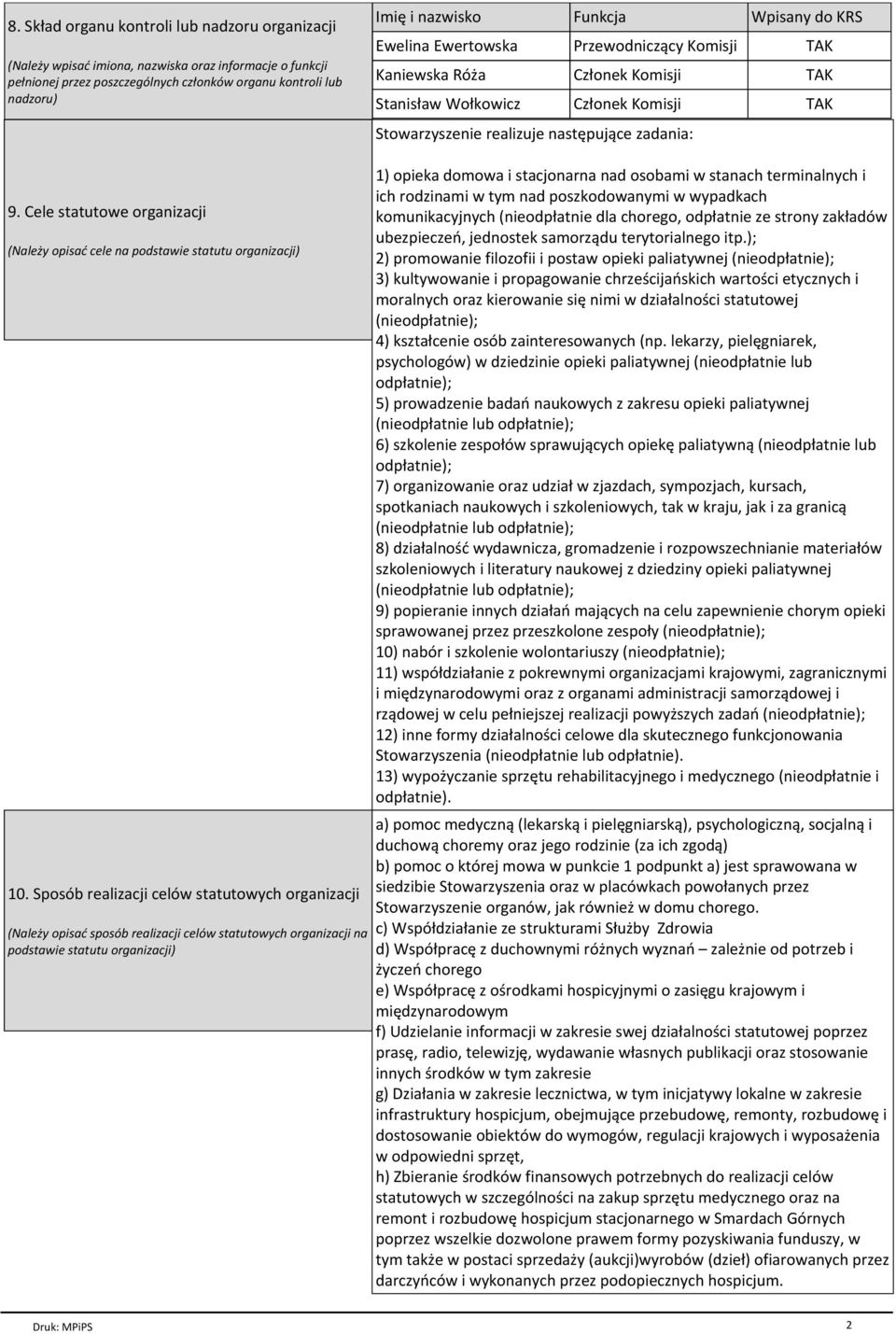 Cele statutowe organizacji (Nale y opisaф cele na podstawie statutu organizacji) 10.