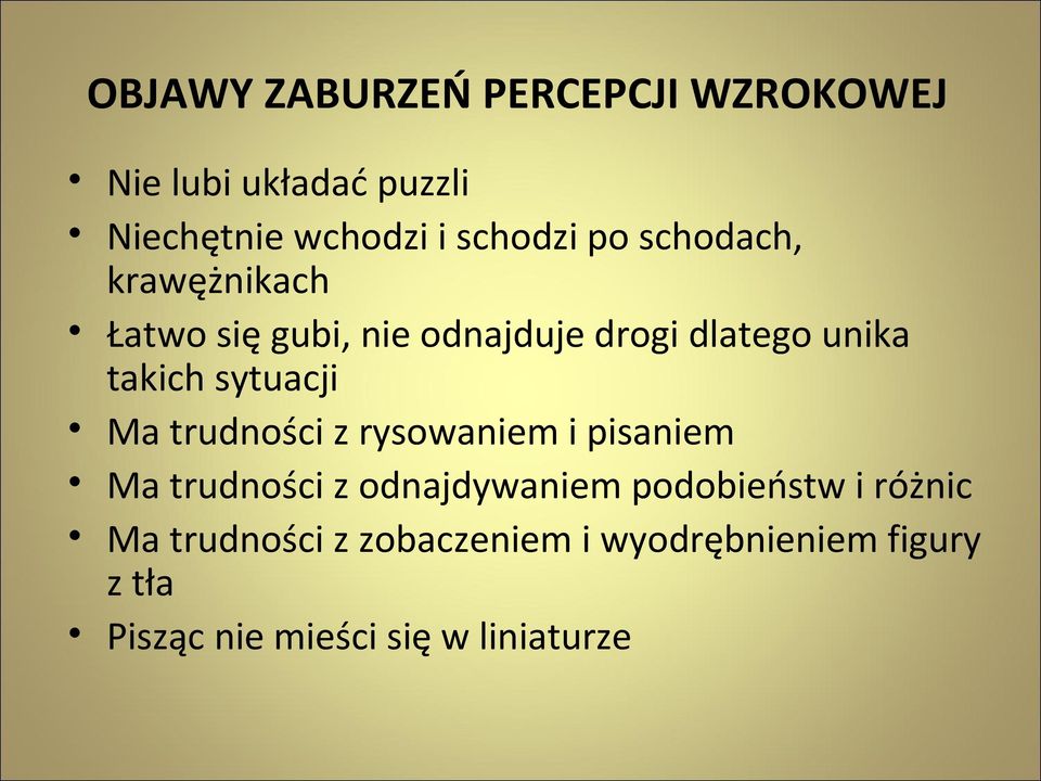 sytuacji Ma trudności z rysowaniem i pisaniem Ma trudności z odnajdywaniem podobieństw i