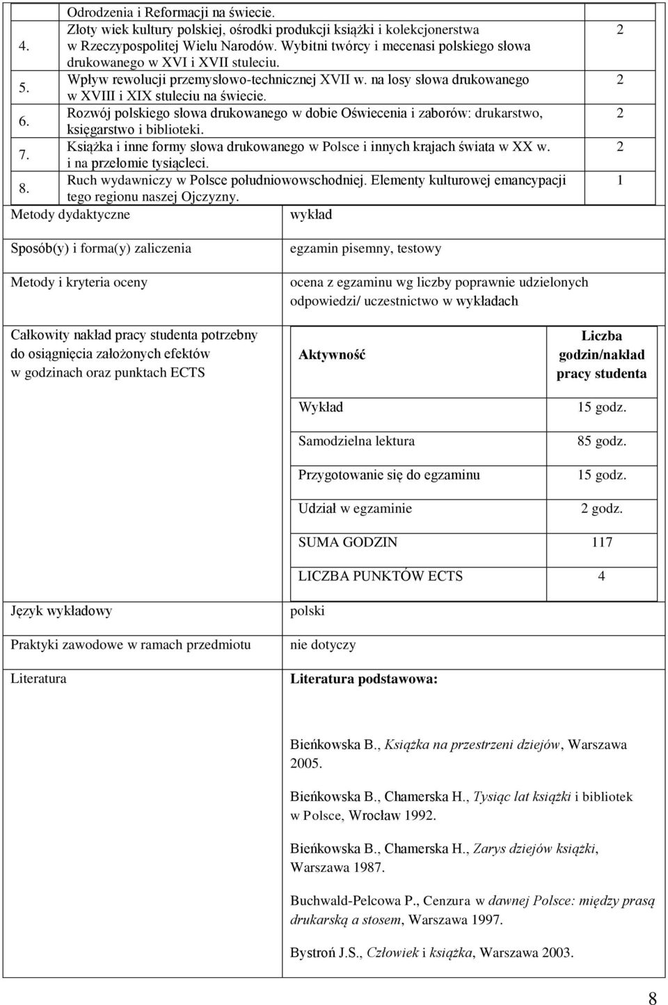 Rozwój polskiego słowa drukowanego w dobie Oświecenia i zaborów: drukarstwo, księgarstwo i biblioteki. 7. Książka i inne formy słowa drukowanego w Polsce i innych krajach świata w XX w.