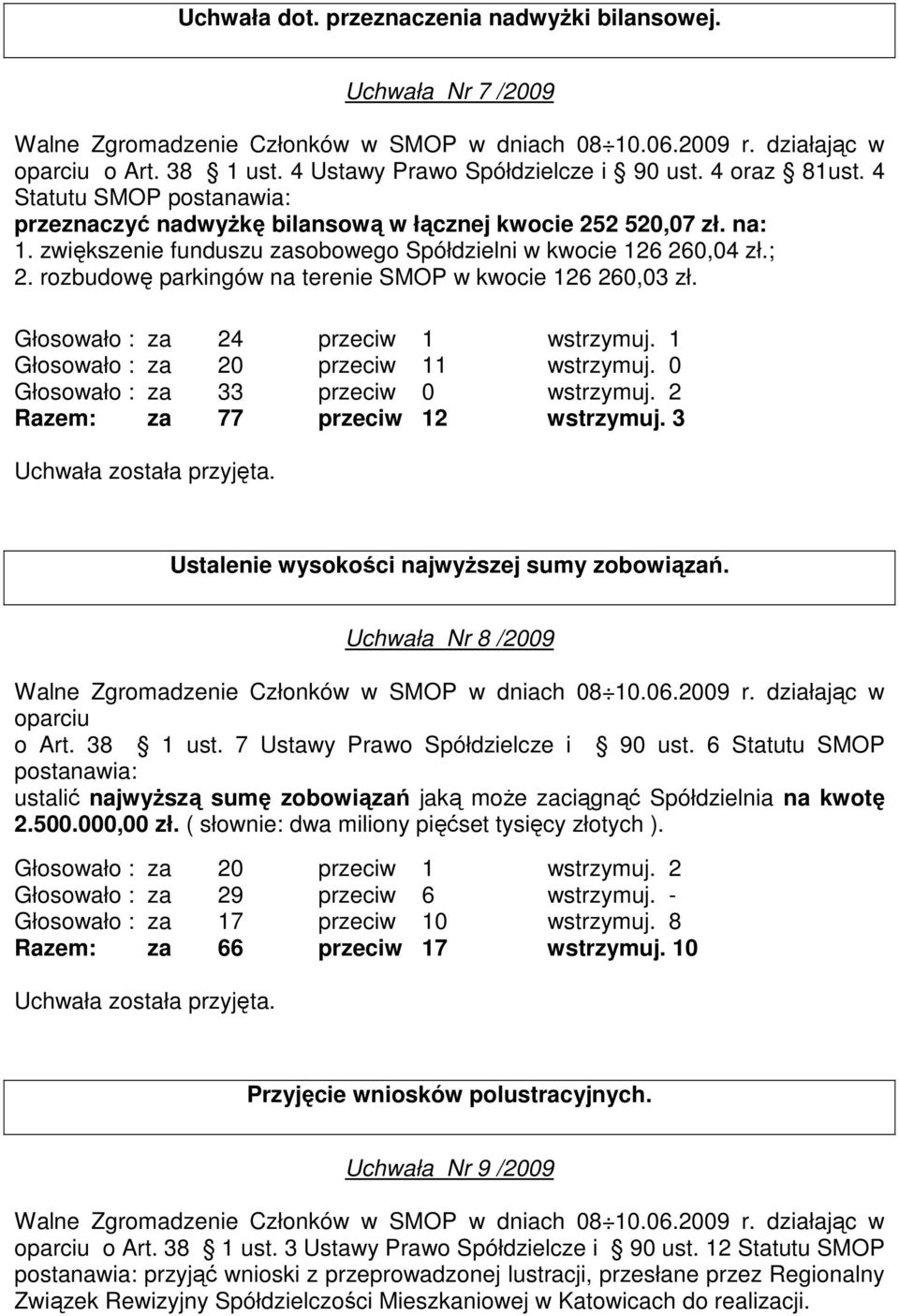 rozbudowę parkingów na terenie SMOP w kwocie 126 260,03 zł. Głosowało : za 24 przeciw 1 wstrzymuj. 1 Głosowało : za 20 przeciw 11 wstrzymuj. 0 Głosowało : za 33 przeciw 0 wstrzymuj.