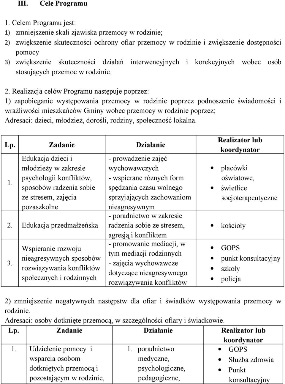 działań interwencyjnych i korekcyjnych wobec osób stosujących przemoc w rodzinie. 2.