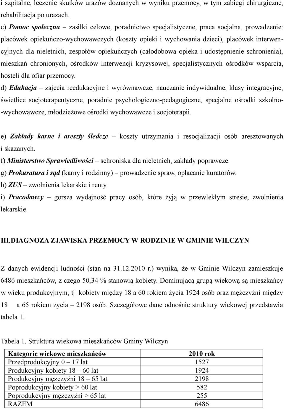 nieletnich, zespołów opiekuńczych (całodobowa opieka i udostępnienie schronienia), mieszkań chronionych, ośrodków interwencji kryzysowej, specjalistycznych ośrodków wsparcia, hosteli dla ofiar