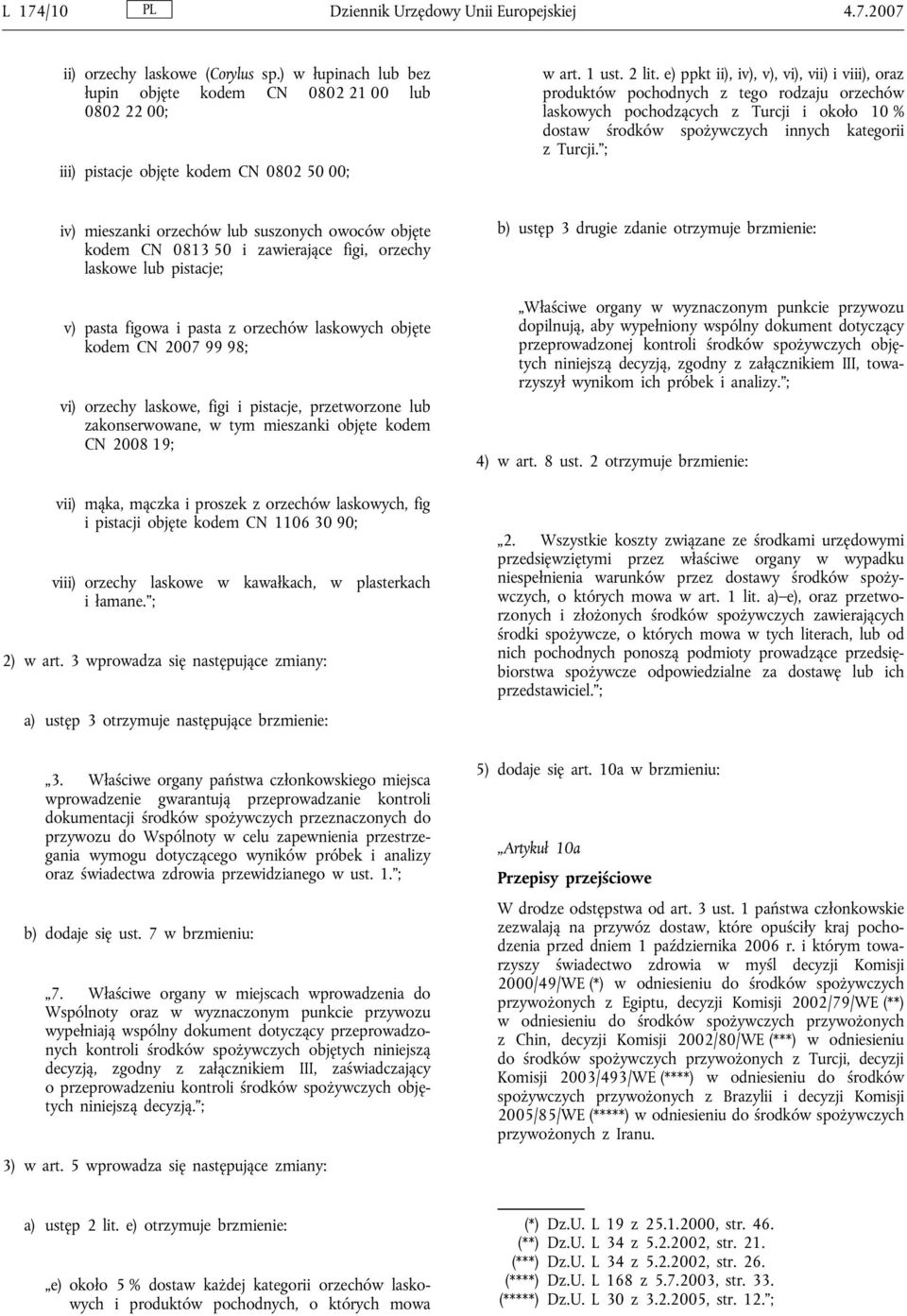 e) ppkt ii), iv), v), vi), vii) i viii), oraz produktów pochodnych z tego rodzaju orzechów laskowych pochodzących z Turcji i około 10% dostaw środków spożywczych innych kategorii z Turcji.