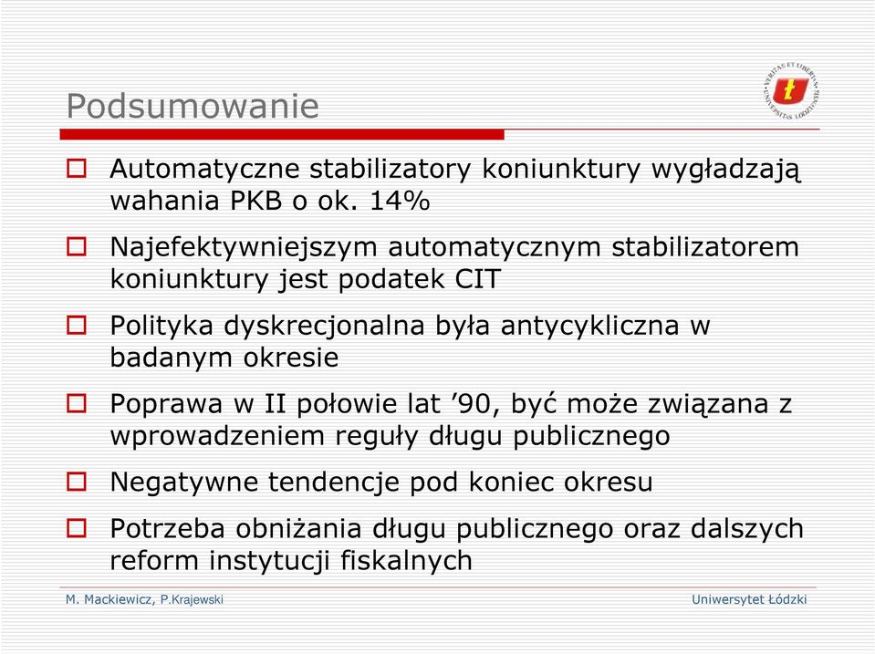 anycykliczna w badanym okresie Poprawa w II połowie la 90, być moŝe związana z wprowadzeniem reguły długu