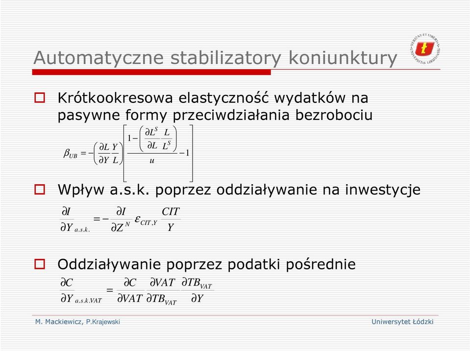 w na pasywne formy przeciwdziałania bezrobociu Wpływ a.s.k.