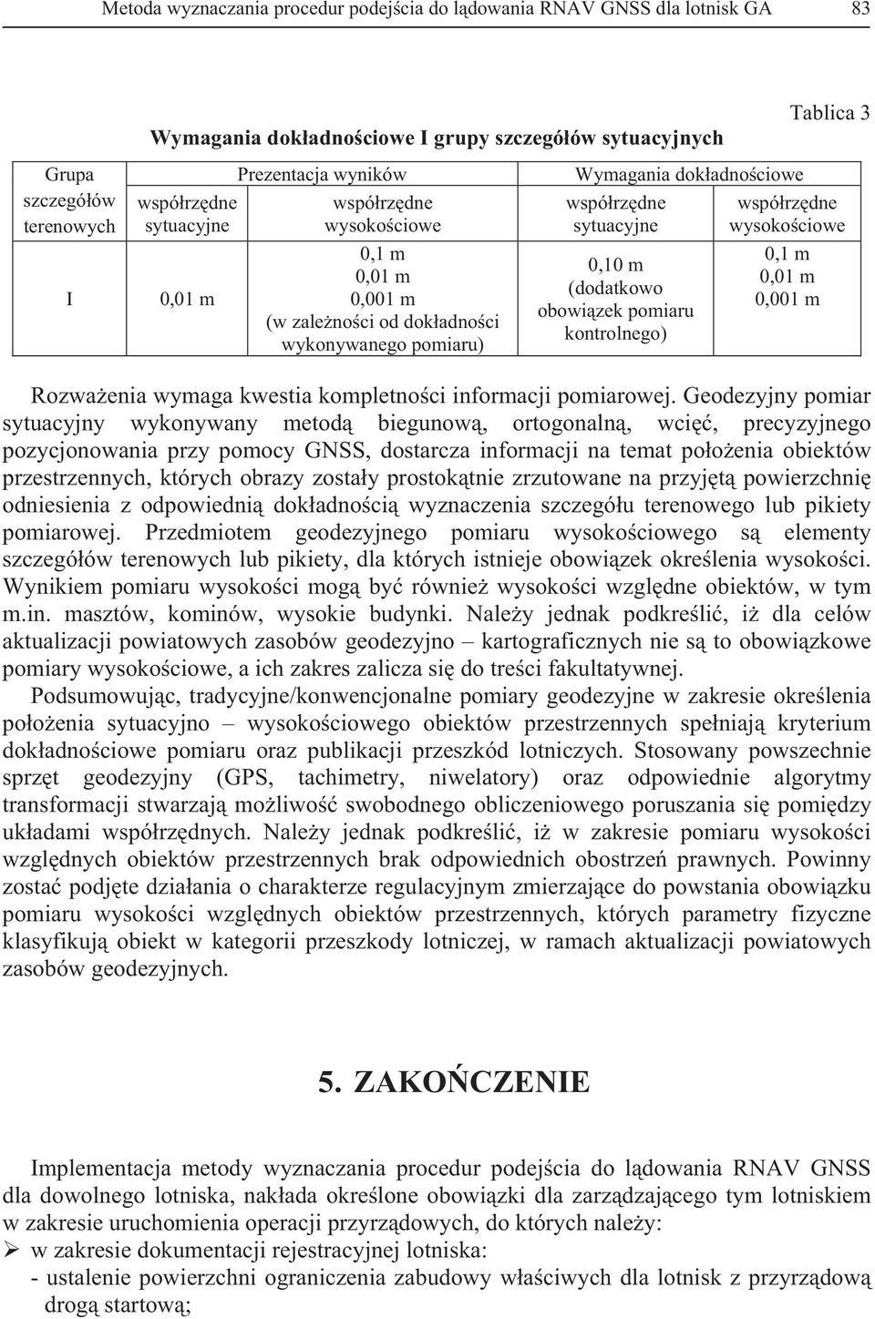 kontrolnego) wspórzdne wysokociowe 0,1 m 0,01 m 0,001 m Rozwaenia wymaga kwestia kompletnoci informacji pomiarowej.