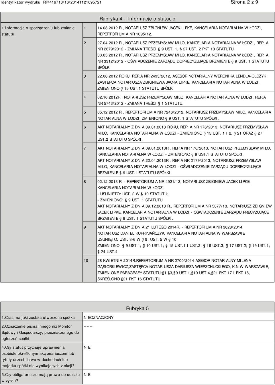 1 STATUTU SPÓŁKI 3 22.06.2012 ROKU, REP.A NR 2435/2012, ASESOR NOTARIALNY WERONIKA LENDLA-OLCZYK ZASTĘPCA NOTARIUSZA ZBIGWA JACKA LIPKE, KANCELARIA NOTARIALNA W ŁODZI, ZMIENIONO 15 UST.