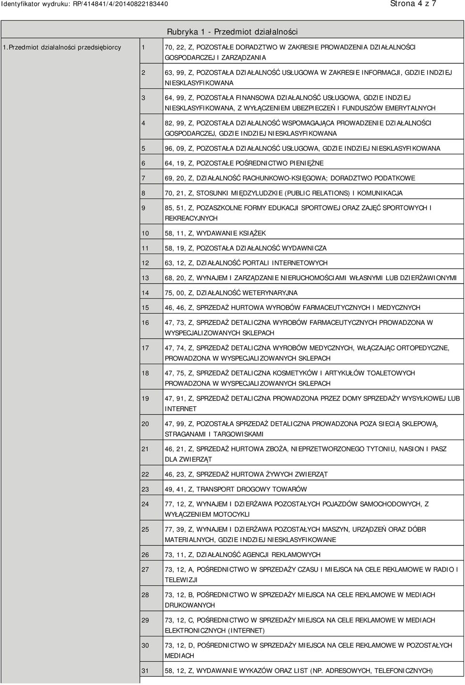 INFORMACJI, GDZIE INDZIEJ SKLASYFIKOWANA 3 64, 99, Z, POZOSTAŁA FINANSOWA DZIAŁALNOŚĆ USŁUGOWA, GDZIE INDZIEJ SKLASYFIKOWANA, Z WYŁĄCZEM UBEZPIECZEŃ I FUNDUSZÓW EMERYTALNYCH 4 82, 99, Z, POZOSTAŁA