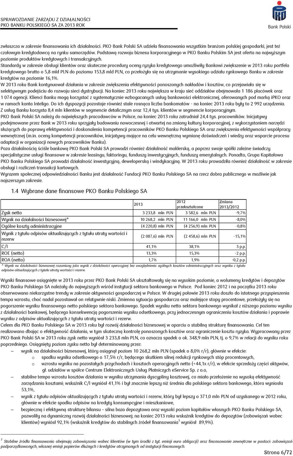 Standardy w zakresie obsługi klientów oraz skuteczne procedury oceny ryzyka kredytowego umożliwiły Bankowi zwiększenie w 2013 roku portfela kredytowego brutto o 5,8 mld PLN do poziomu 153,8 mld PLN,