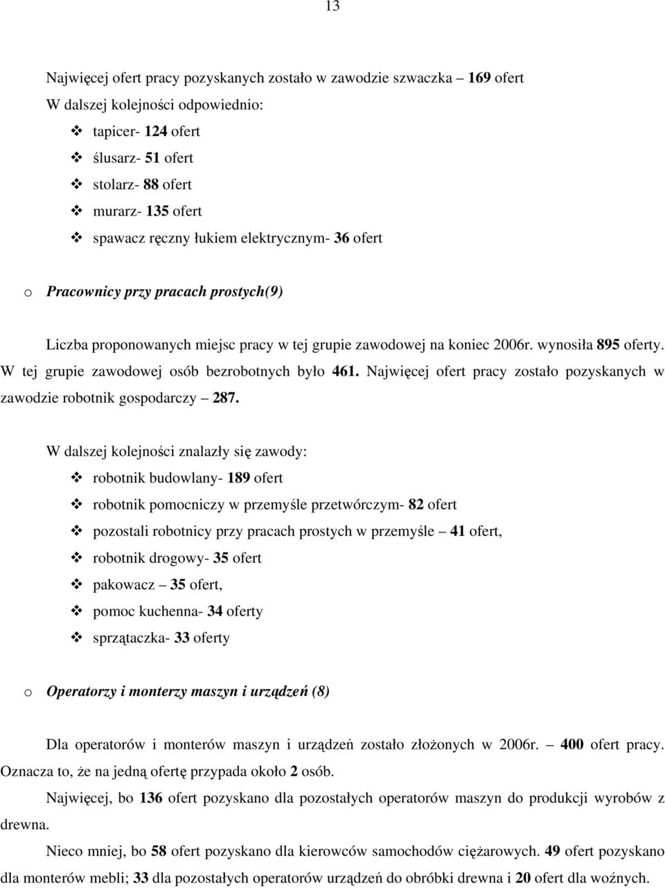 W tej grupie zawodowej osób bezrobotnych było 461. Najwięcej ofert pracy zostało pozyskanych w zawodzie robotnik gospodarczy 287.