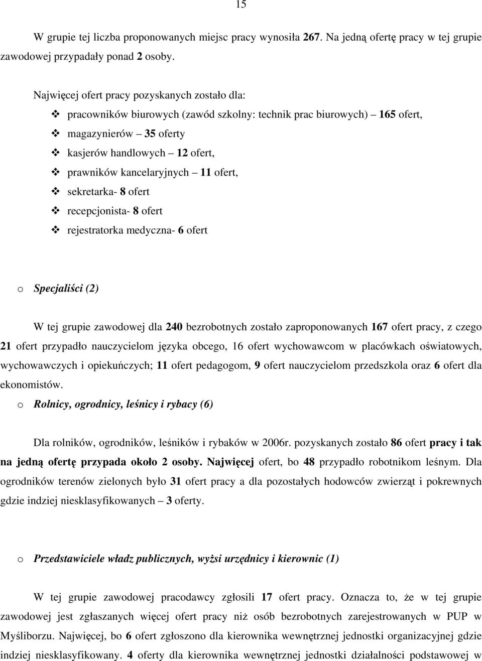 11 ofert, sekretarka- 8 ofert recepcjonista- 8 ofert rejestratorka medyczna- 6 ofert o Specjaliści (2) W tej grupie zawodowej dla 240 bezrobotnych zostało zaproponowanych 167 ofert pracy, z czego 21