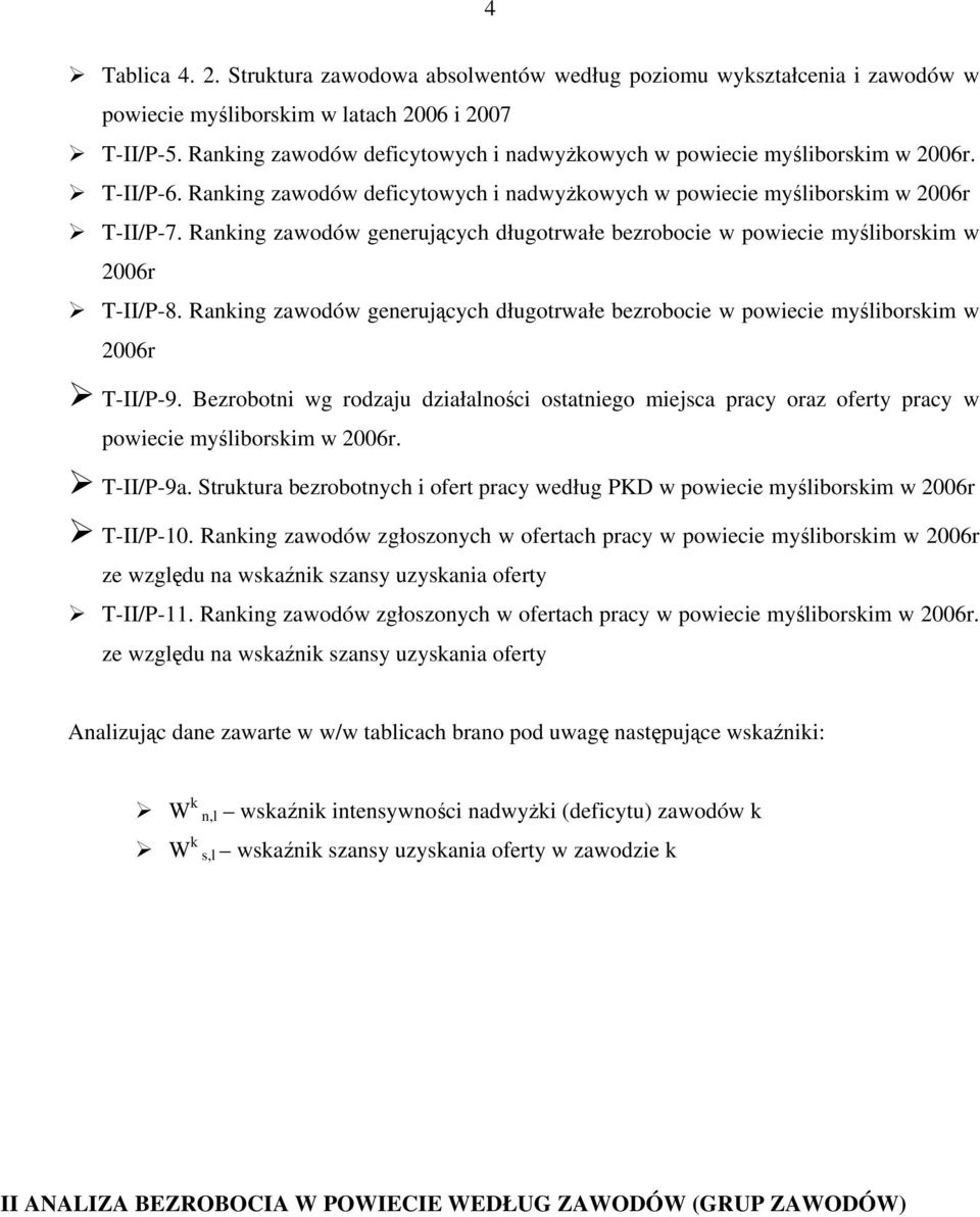 Ranking zawodów generujących długotrwałe bezrobocie w powiecie myśliborskim w 2006r T-II/P-8. Ranking zawodów generujących długotrwałe bezrobocie w powiecie myśliborskim w 2006r T-II/P-9.