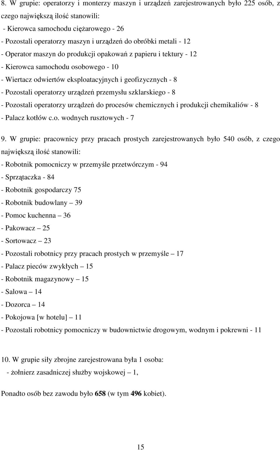 operatorzy urządzeń przemysłu szklarskiego - 8 - Pozostali operatorzy urządzeń do procesów chemicznych i produkcji chemikaliów - 8 - Palacz kotłów c.o. wodnych rusztowych - 7 9.