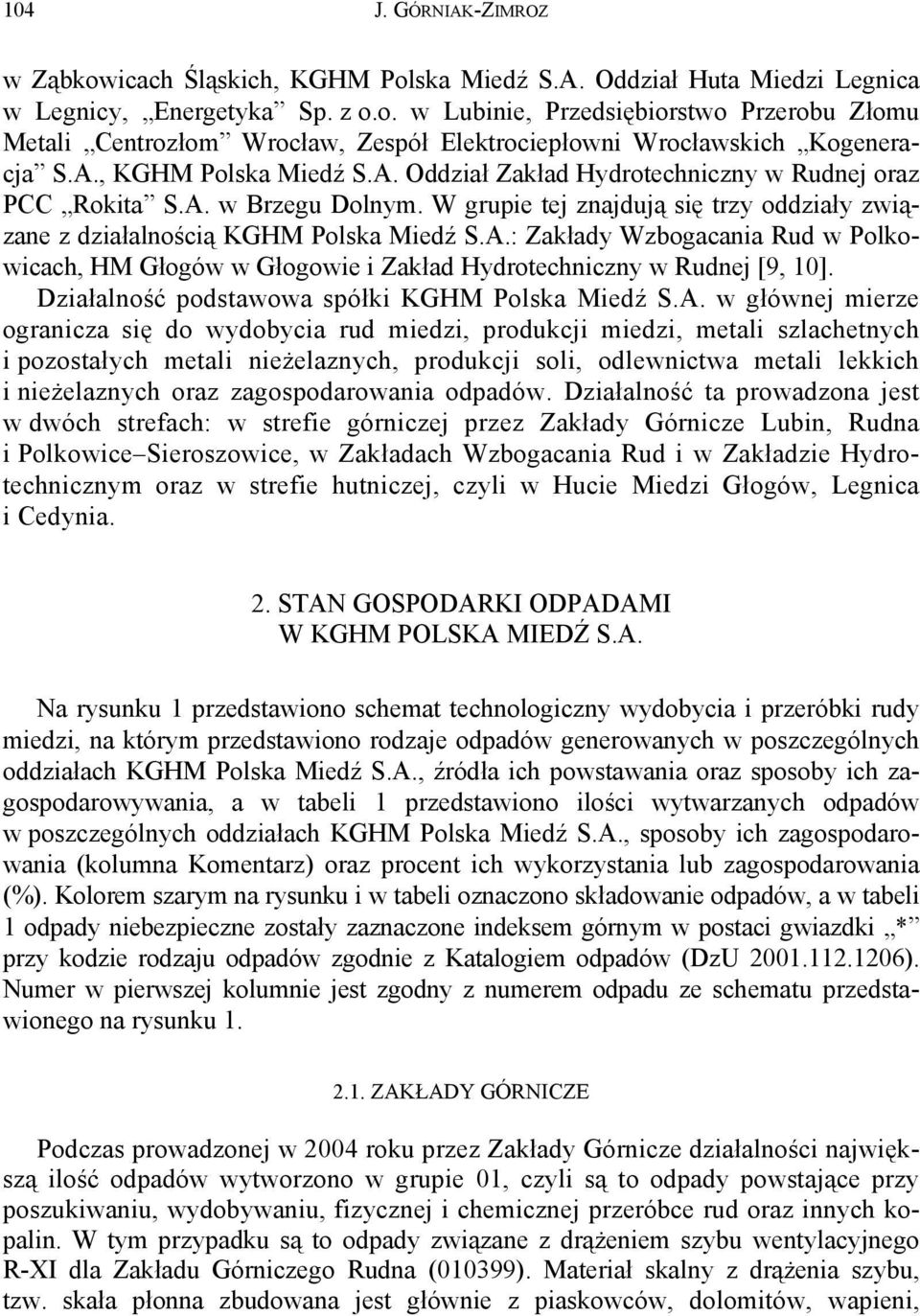 Działalność podstawowa spółki KGHM Polska Miedź S.A.