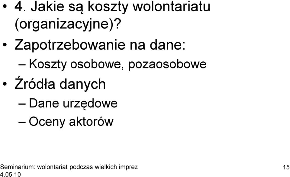 Zapotrzebowanie na dane: Koszty