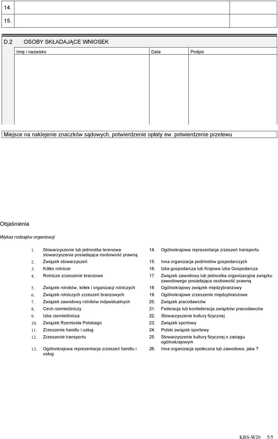 Inna organizacja podmiotów gospodarczych 3. Kółko rolnicze 16. Izba gospodarcza lub Krajowa Izba Gospodarcza 4. Rolnicze zrzeszenie branżowe 17.