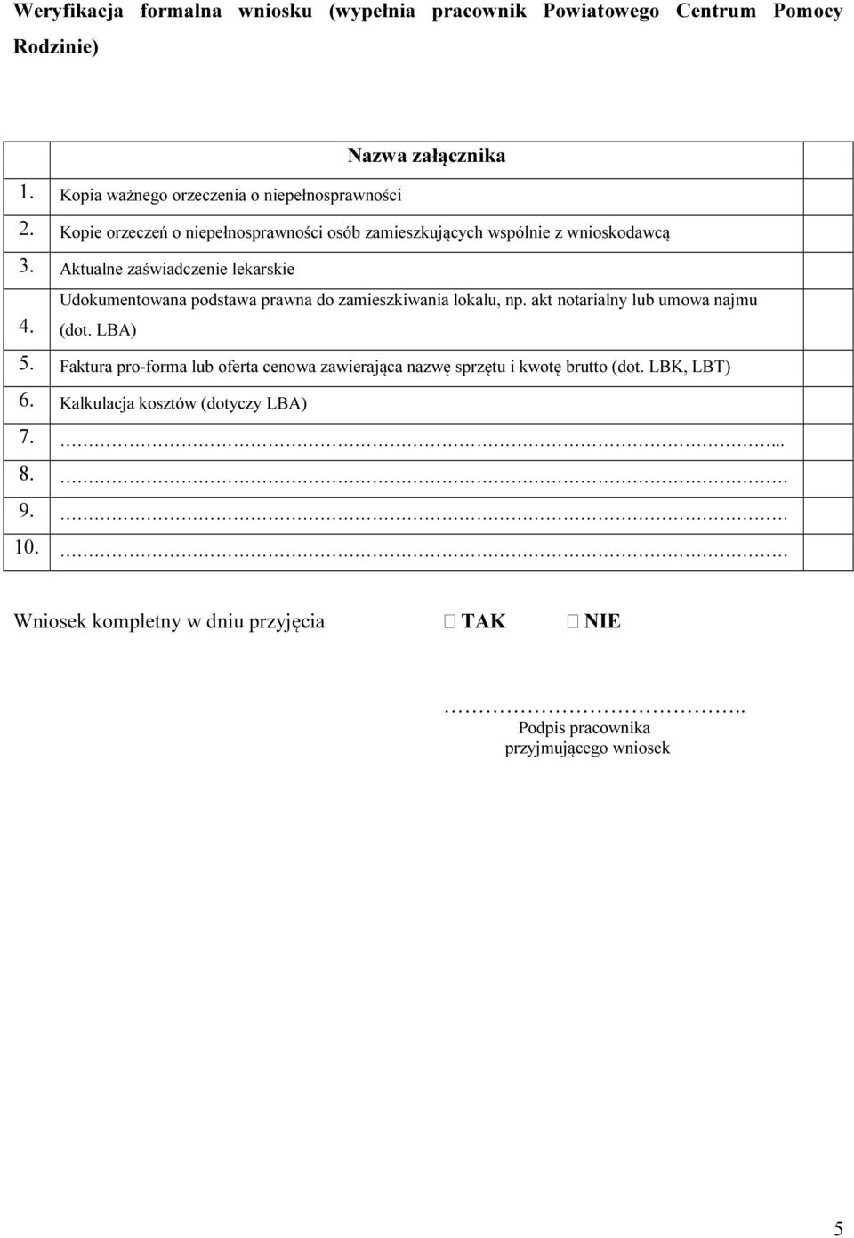 Aktualne zaświadczenie lekarskie 4. Udokumentowana podstawa prawna do zamieszkiwania lokalu, np. akt notarialny lub umowa najmu (dot. LBA) 5.