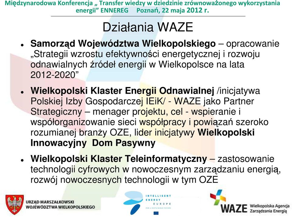 menager projektu, cel - wspieranie i współorganizowanie sieci współpracy i powiązań szeroko rozumianej branży OZE, lider inicjatywy Wielkopolski