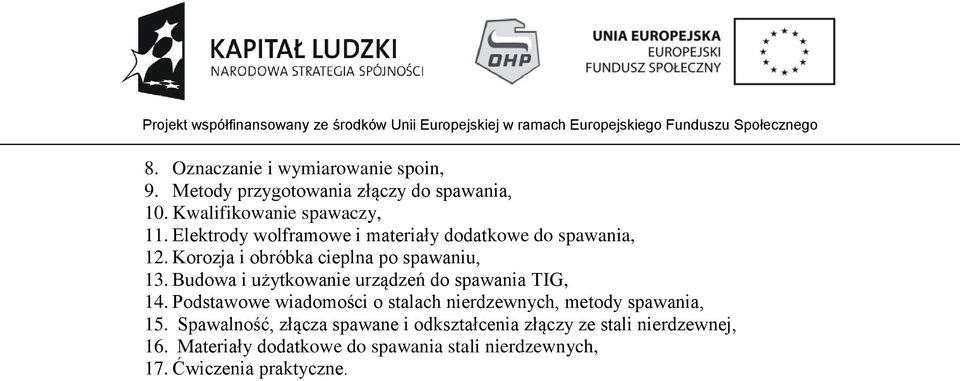 Budowa i użytkowanie urządzeń do spawania TIG, 14. Podstawowe wiadomości o stalach nierdzewnych, metody spawania, 15.