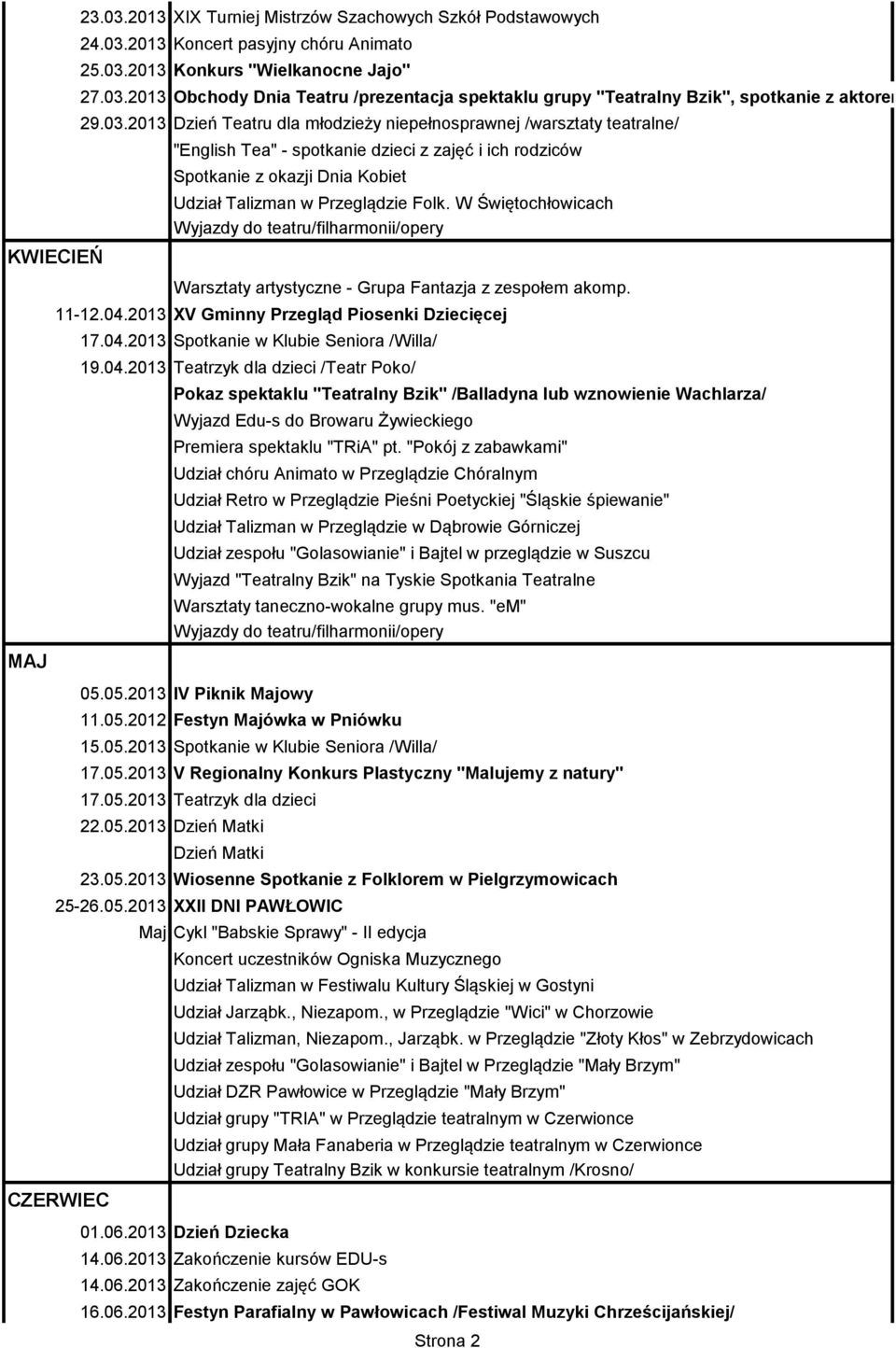 W Świętochłowicach Warsztaty artystyczne - Grupa Fantazja z zespołem akomp. 11-12.04.
