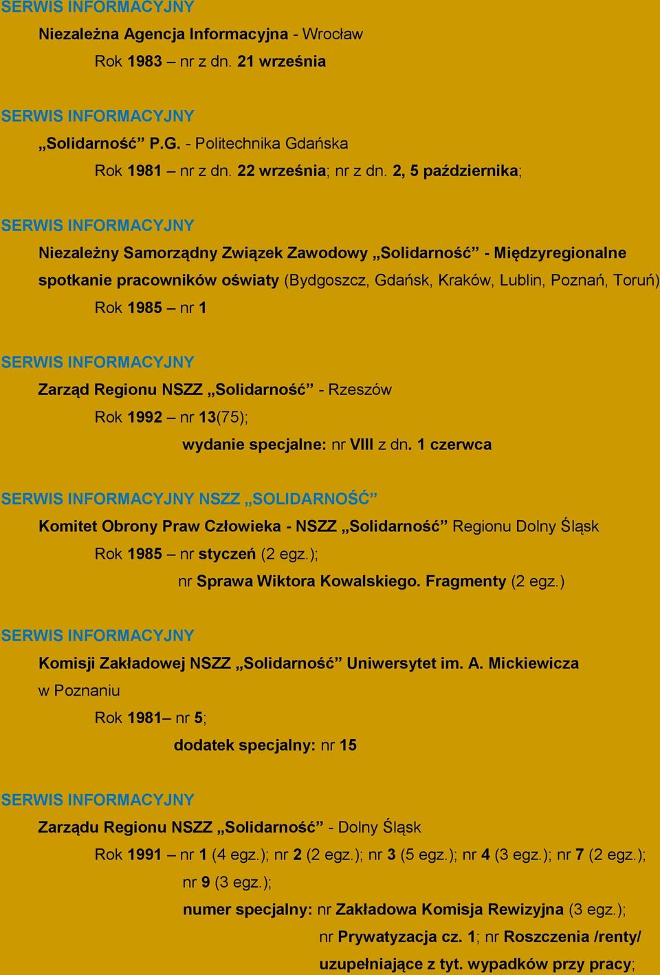 NSZZ Solidarność - Rzeszów Rok 1992 nr 13(75); wydanie specjalne: nr VIII z dn.