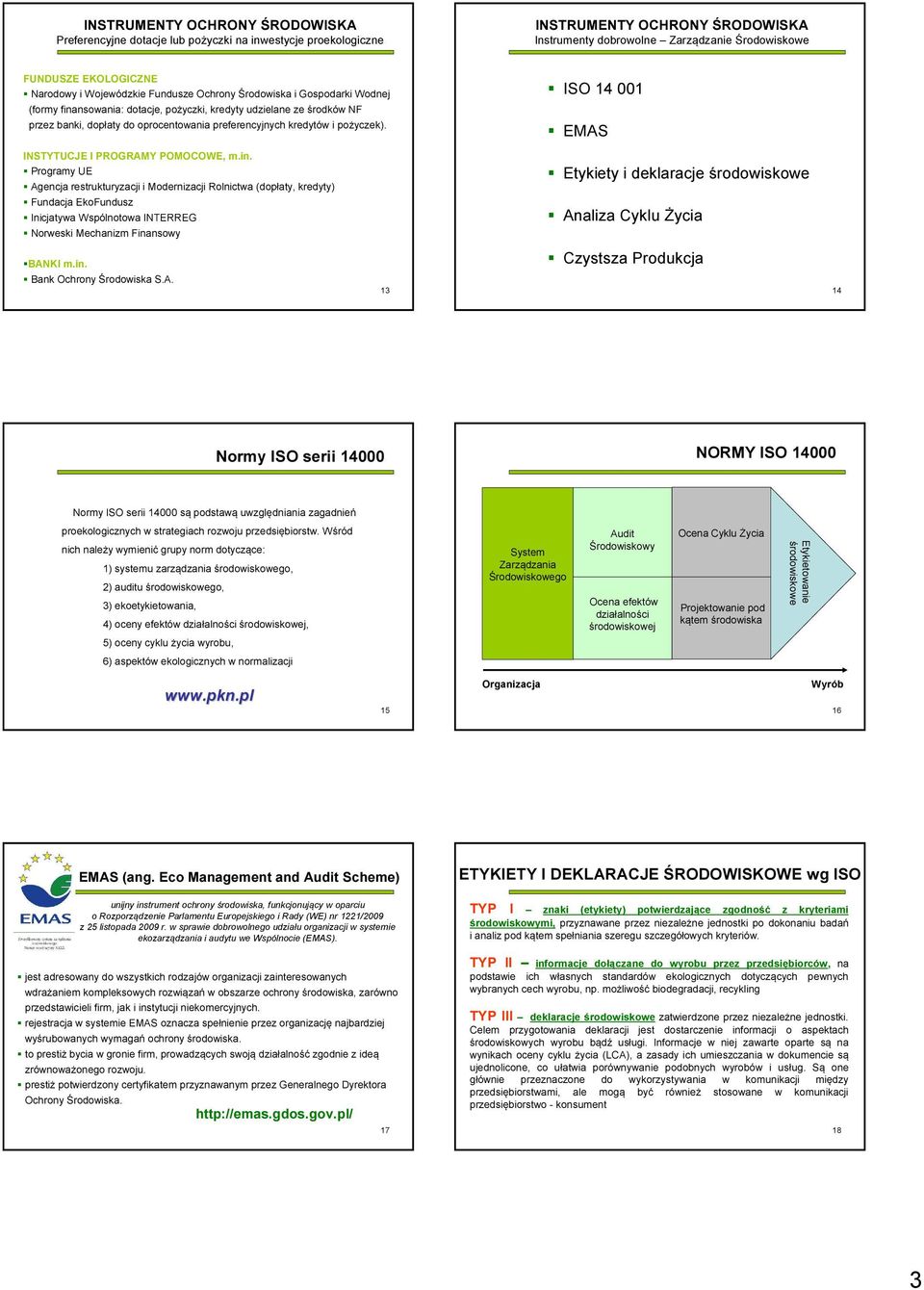 ISO 14 001 EMAS INSTYTUCJE I PROGRAMY POMOCOWE, m.in.