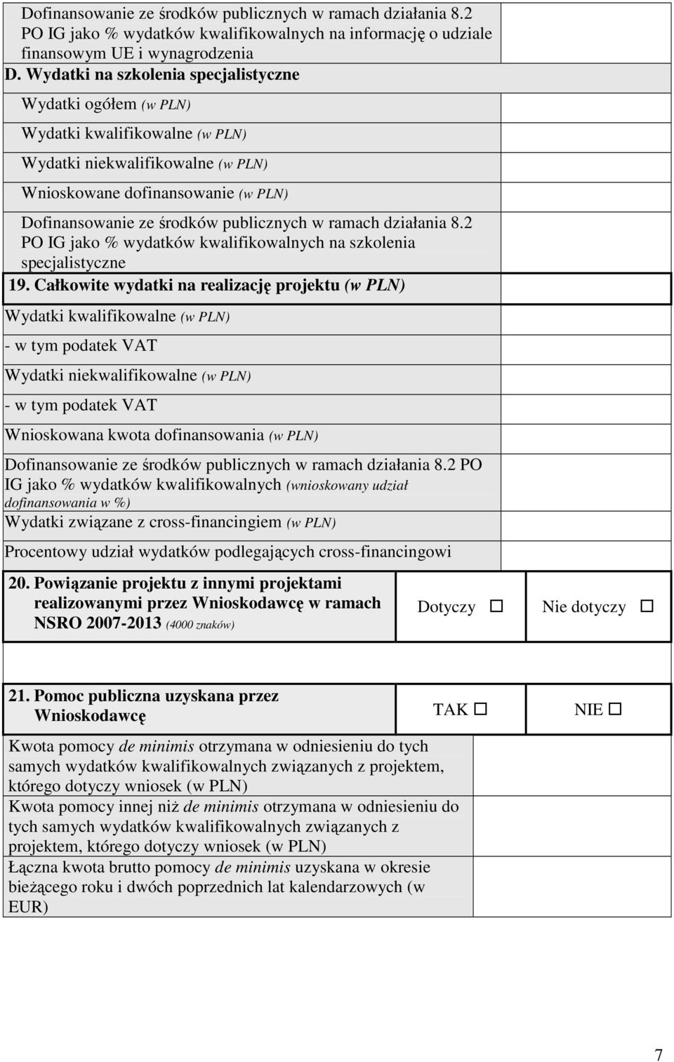 2 PO IG jko % wydtków kwlifikowlnych n szkoleni specjlistyczne 19.