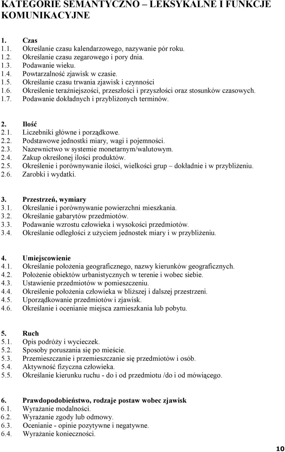 Podawanie dokładnych i przybliżonych terminów. 2. Ilość 2.1. Liczebniki główne i porządkowe. 2.2. Podstawowe jednostki miary, wagi i pojemności. 2.3. Nazewnictwo w systemie monetarnym/walutowym. 2.4.