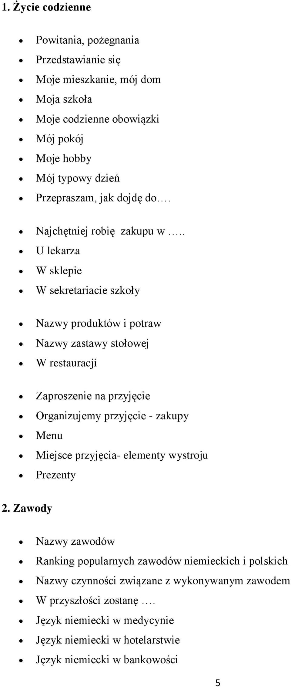 . U lekarza W sklepie W sekretariacie szkoły Nazwy produktów i potraw Nazwy zastawy stołowej W restauracji Zaproszenie na przyjęcie Organizujemy przyjęcie - zakupy