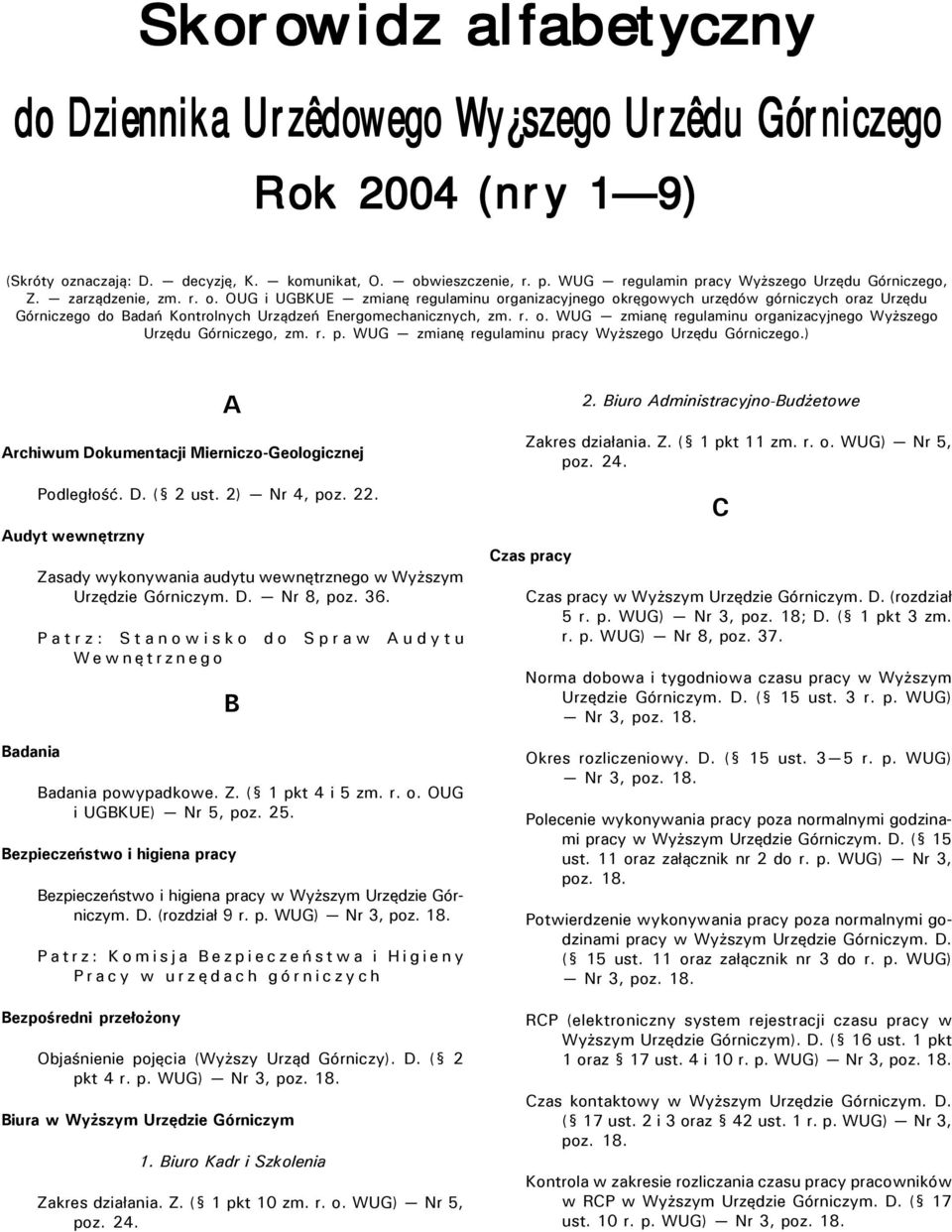 OUG i UGBKUE zmianę regulaminu organizacyjnego okręgowych urzędów górniczych oraz Urzędu Górniczego do Badań Kontrolnych Urządzeń Energomechanicznych, zm. r. o. WUG zmianę regulaminu organizacyjnego Wyższego Urzędu Górniczego, zm.