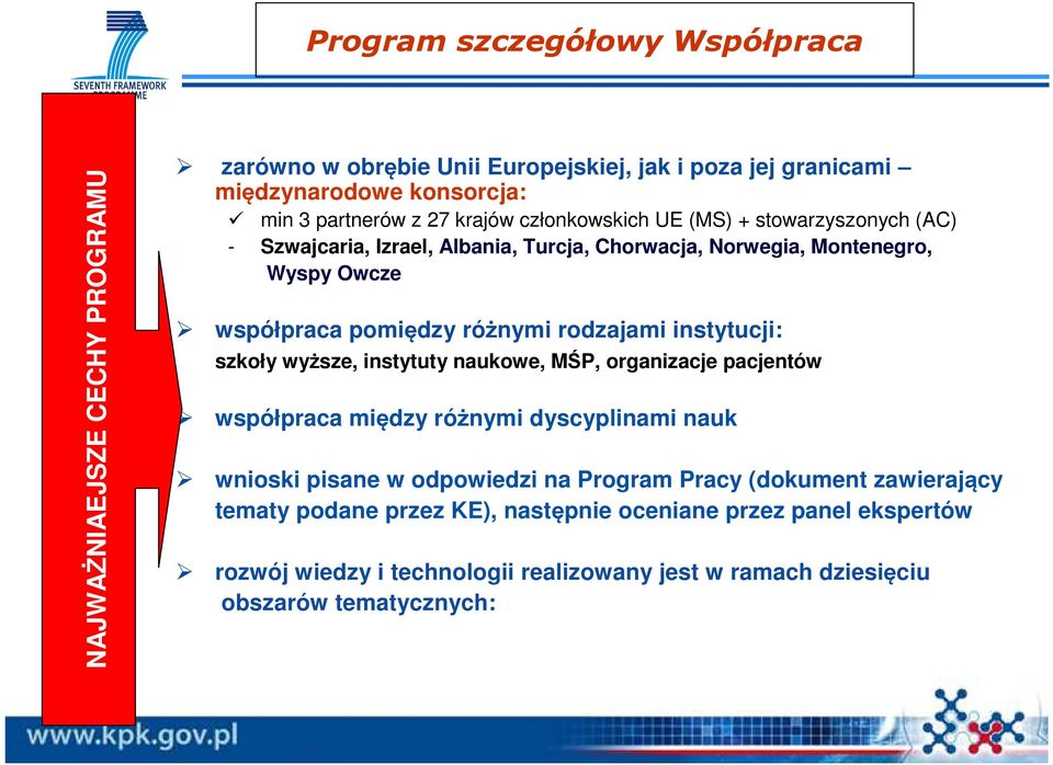 rodzajami instytucji: szkoły wyższe, instytuty naukowe, MŚP, organizacje pacjentów współpraca między różnymi dyscyplinami nauk wnioski pisane w odpowiedzi na Program