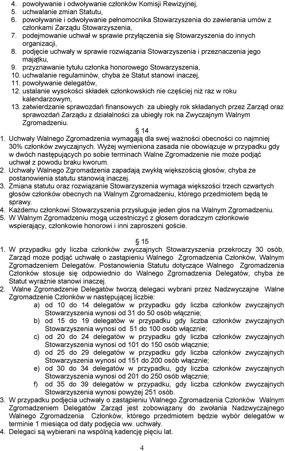 podjęcie uchwały w sprawie rozwiązania Stowarzyszenia i przeznaczenia jego majątku, 9. przyznawanie tytułu członka honorowego Stowarzyszenia, 10.