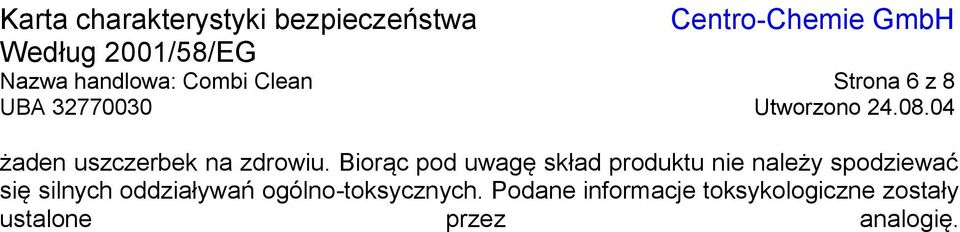 Biorąc pod uwagę skład produktu nie należy spodziewać się