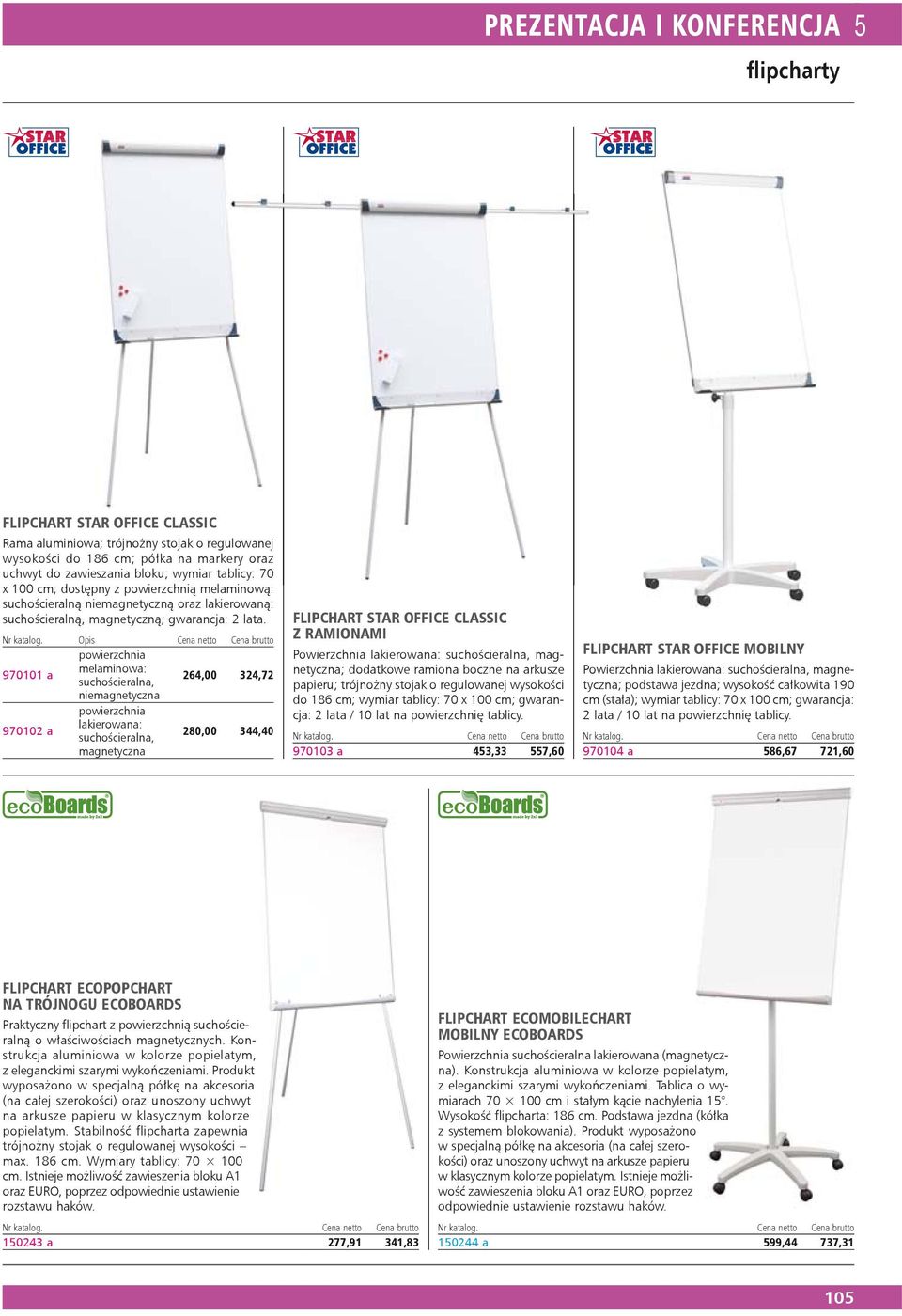 970101 a powierzchnia melaminowa: suchościeralna, 264,00 324,72 niemagnetyczna 970102 a powierzchnia lakierowana: suchościeralna, magnetyczna 280,00 344,40 FLIPCHART STAR OFFICE CLASSIC Z RAMIONAMI