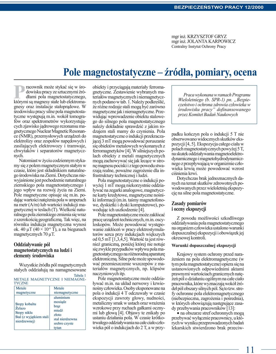 magnesy sta³e lub elektromagnesy oraz ins