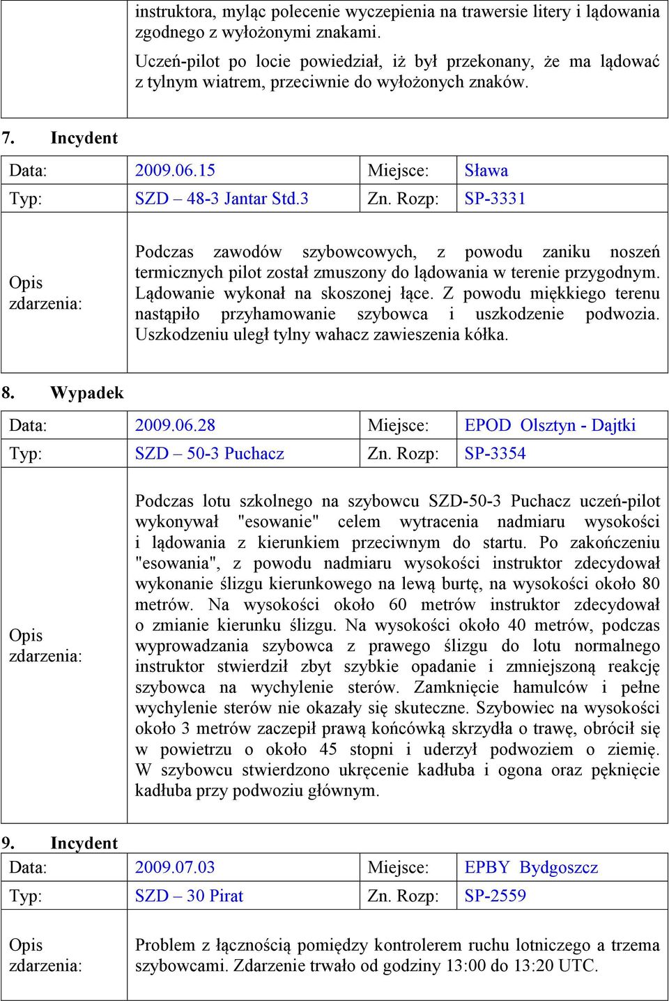 Rozp: SP-3331 Podczas zawodów szybowcowych, z powodu zaniku noszeń termicznych pilot został zmuszony do lądowania w terenie przygodnym. Lądowanie wykonał na skoszonej łące.