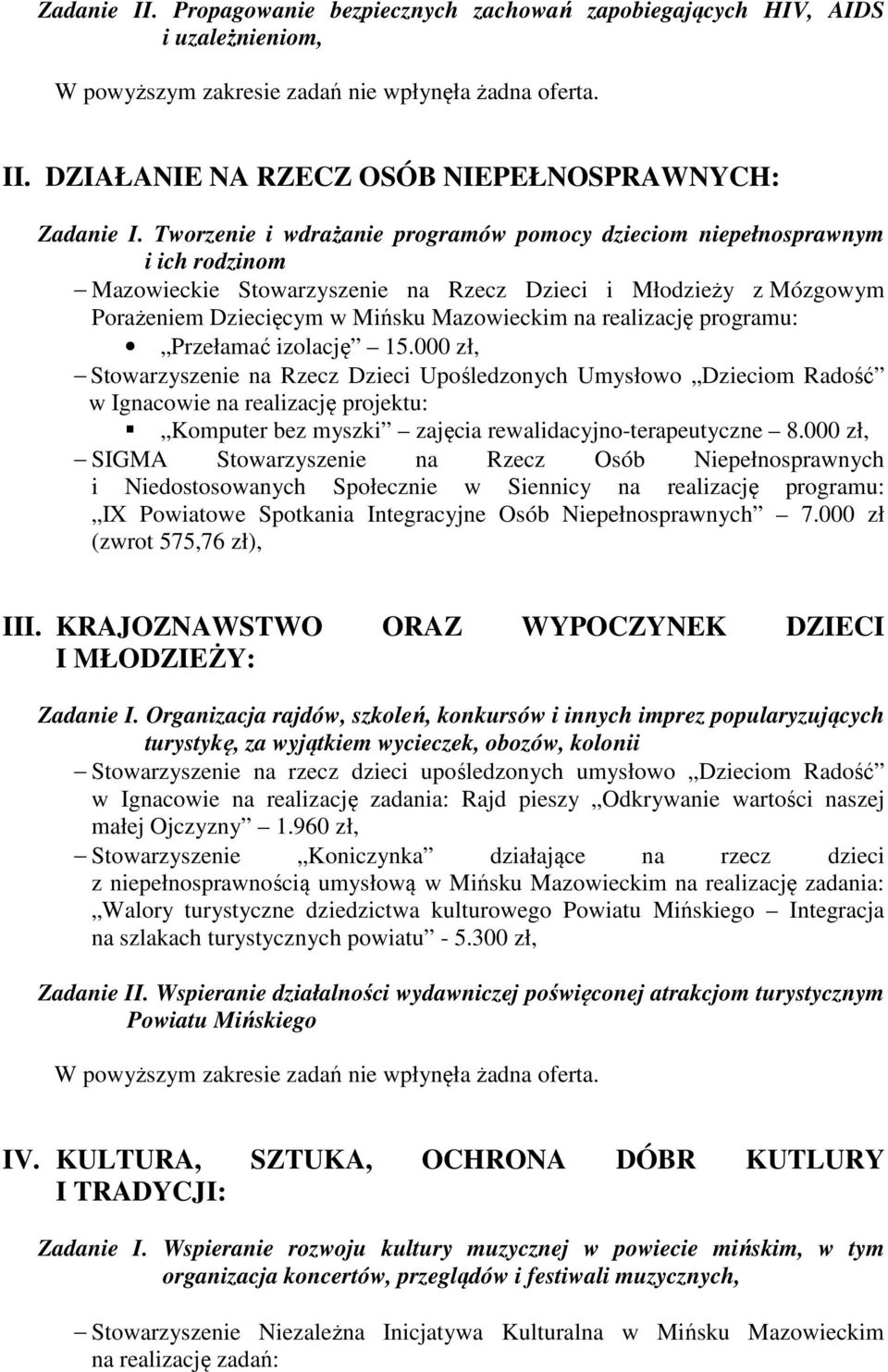 realizację programu: Przełamać izolację 15.